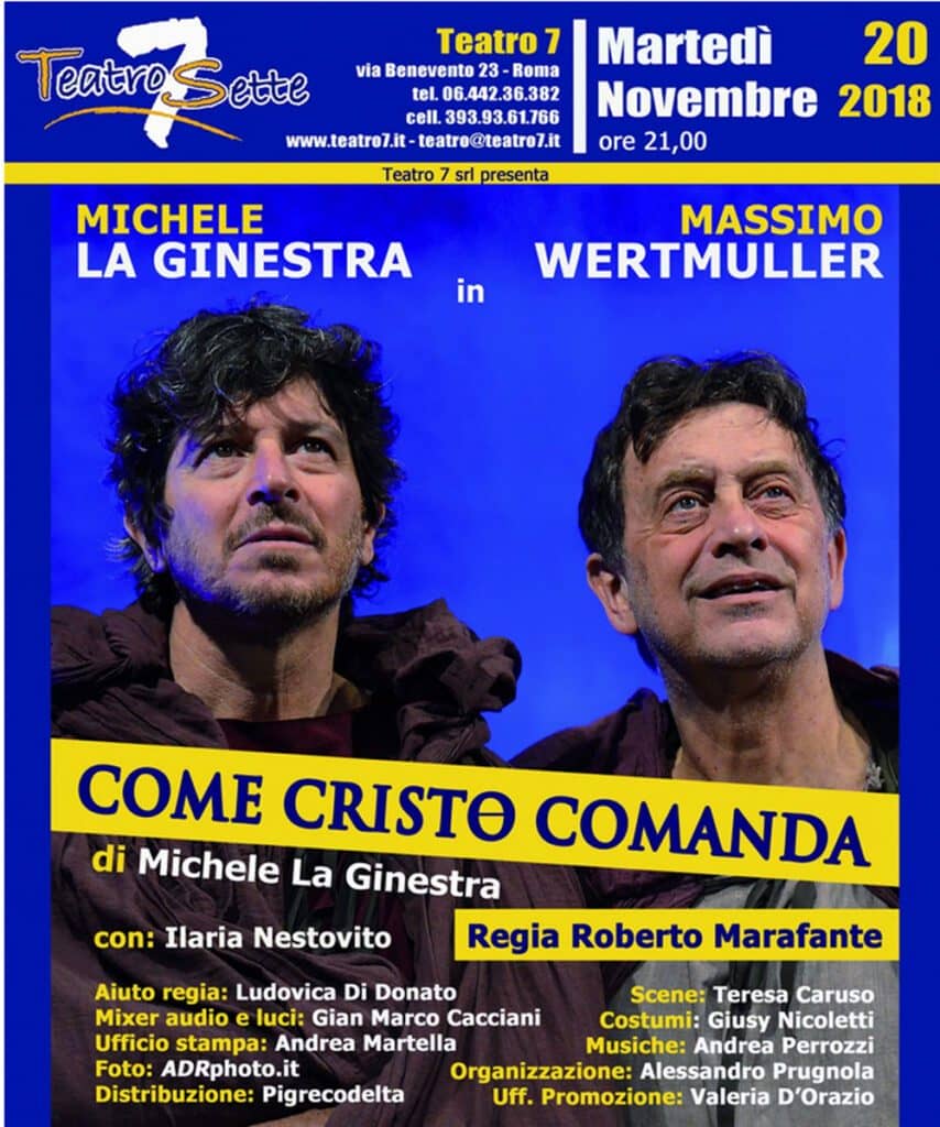 “COME CRISTO COMANDA” al Teatro 7 per AINA Onlus e Il Fiore del Deserto